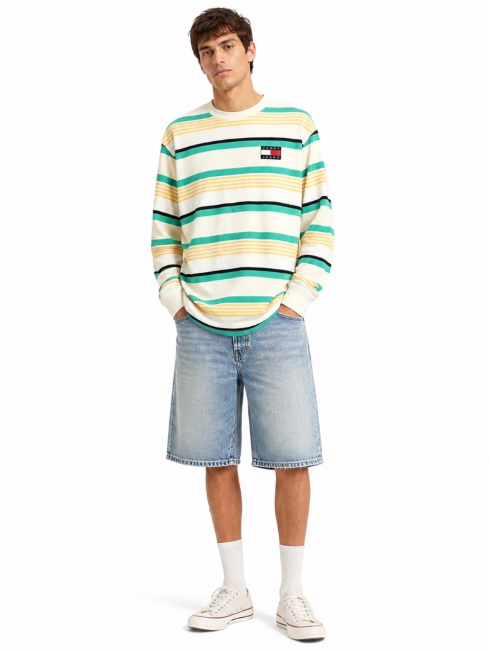 Tommy Hilfiger Pastel Striped Long Sleeve Cotton Loose Fit Shirt - Medium EUC